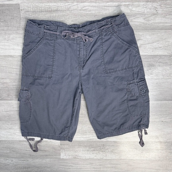 Y2K Drawstring Cargo Shorts 14 Gray Gropcore Hiking - Picture 1 of 4